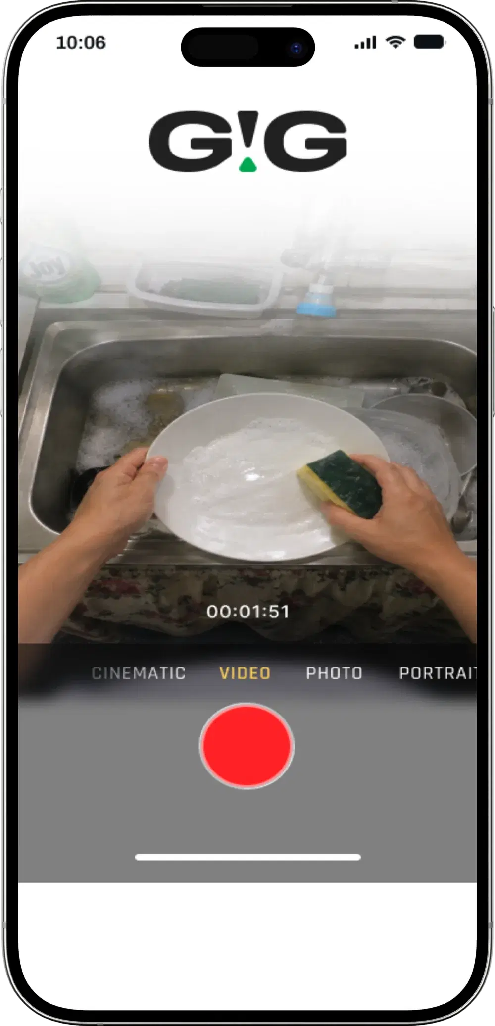Phone recording a first-person dishwashing AI quest